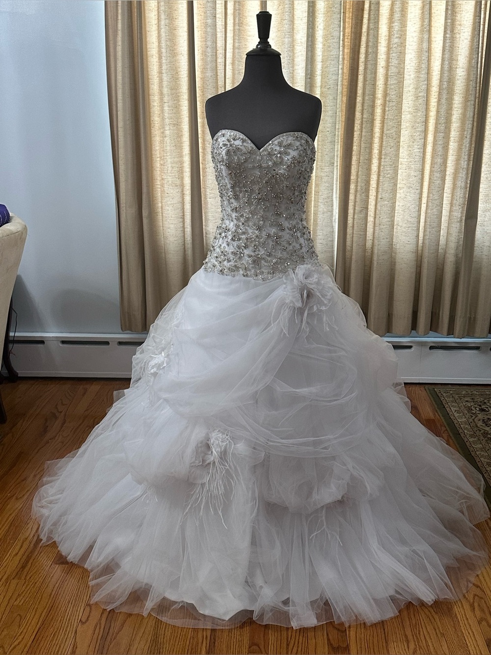 Strapless Beaded Ball Gown Wedding Dress in White